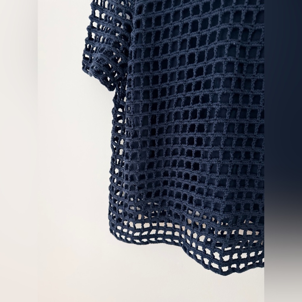 Akris Switzerland Open knit crochet short sleeve navy blue sweater Sz ? (S?) - Picture 3 of 8